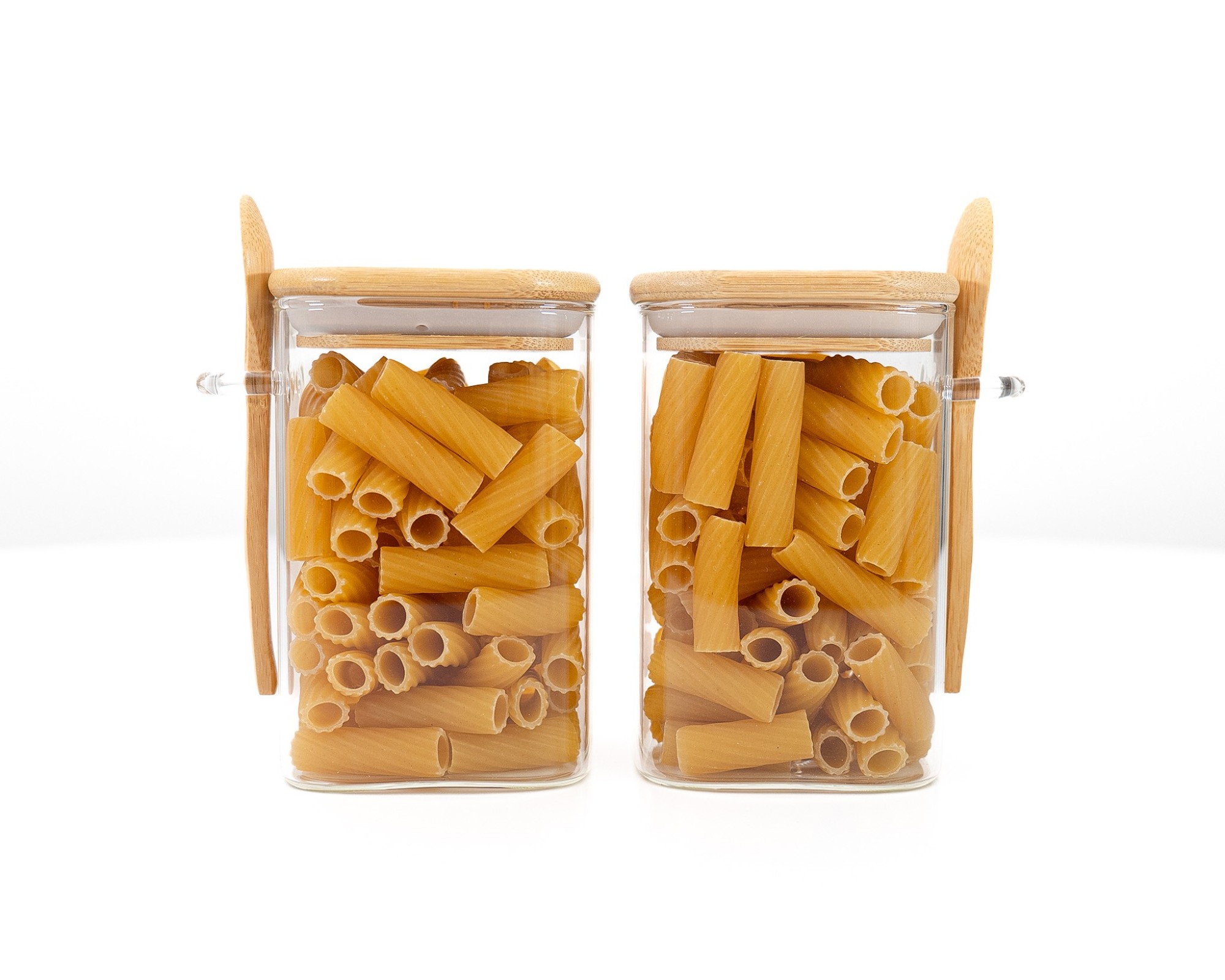 Storage jars with bamboo lid and spoon, set of 2, square Storage jars with bamboo lid and spoon, set of 2, square
