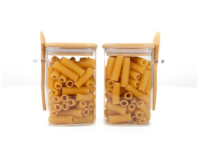 Storage jars with bamboo lid and spoon, set of 2, square