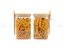 Storage jars with bamboo lid and spoon, set of 2, square